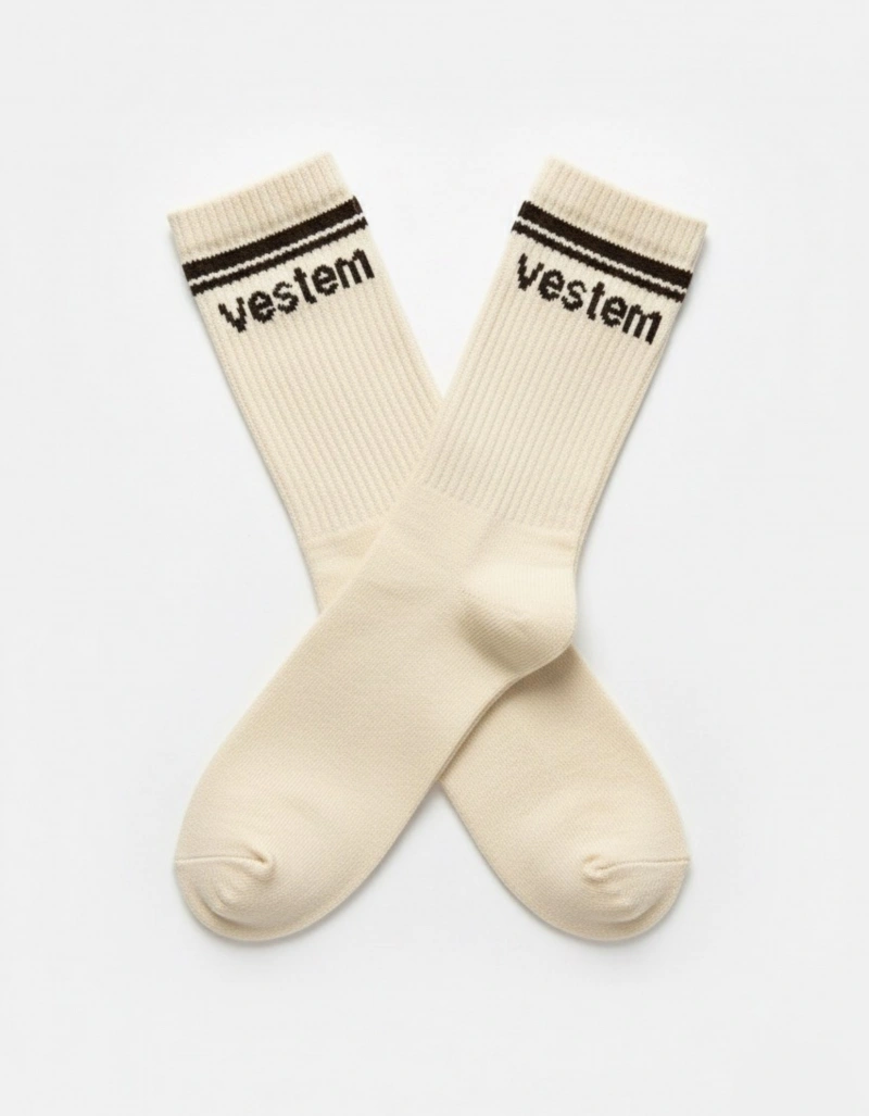 Vestem - Meia Cano Longo Fem. Vestem Off White e Marrom - MEI20.C0727