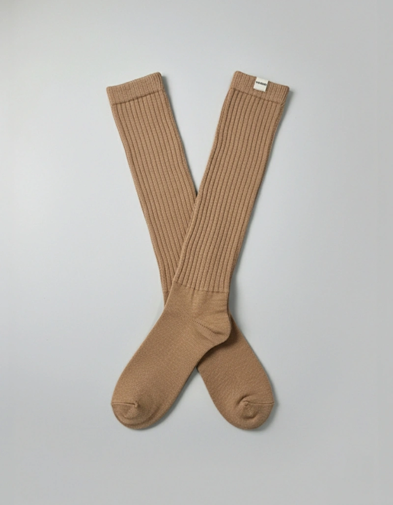 Vestem - Ribbed Socks with Label, Vestem Brown, Walnut - MEI22.C0616