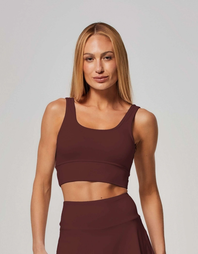 Vestem - Margot Brown Leather Medium Support Cropped Top - TOP1034.ESS.C0711