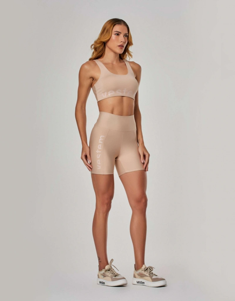 Vestem - Sports bra with medium support and Silk Calm in Almond Beige. - TOP1185.ESS.C0707