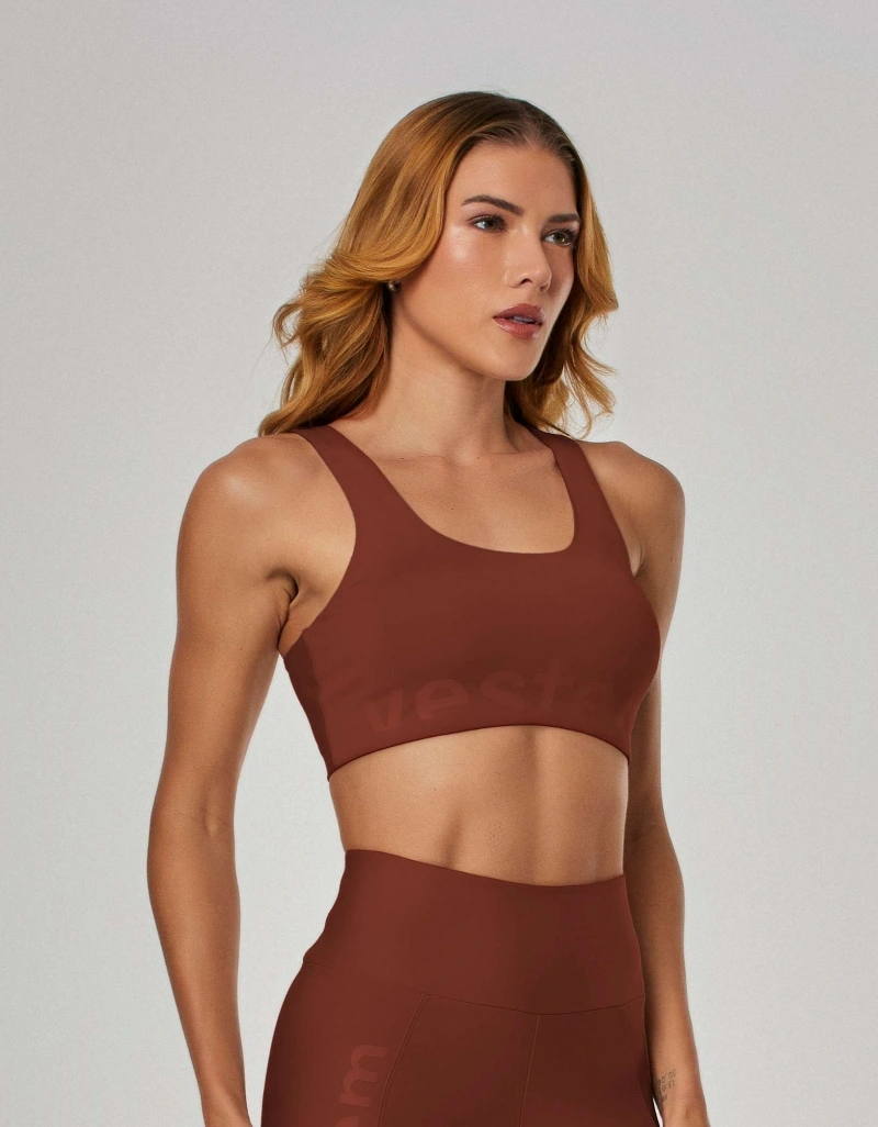 Vestem - Sports bra with medium support and Silk Calm in Espresso Brown. - TOP1185.ESS.C0685