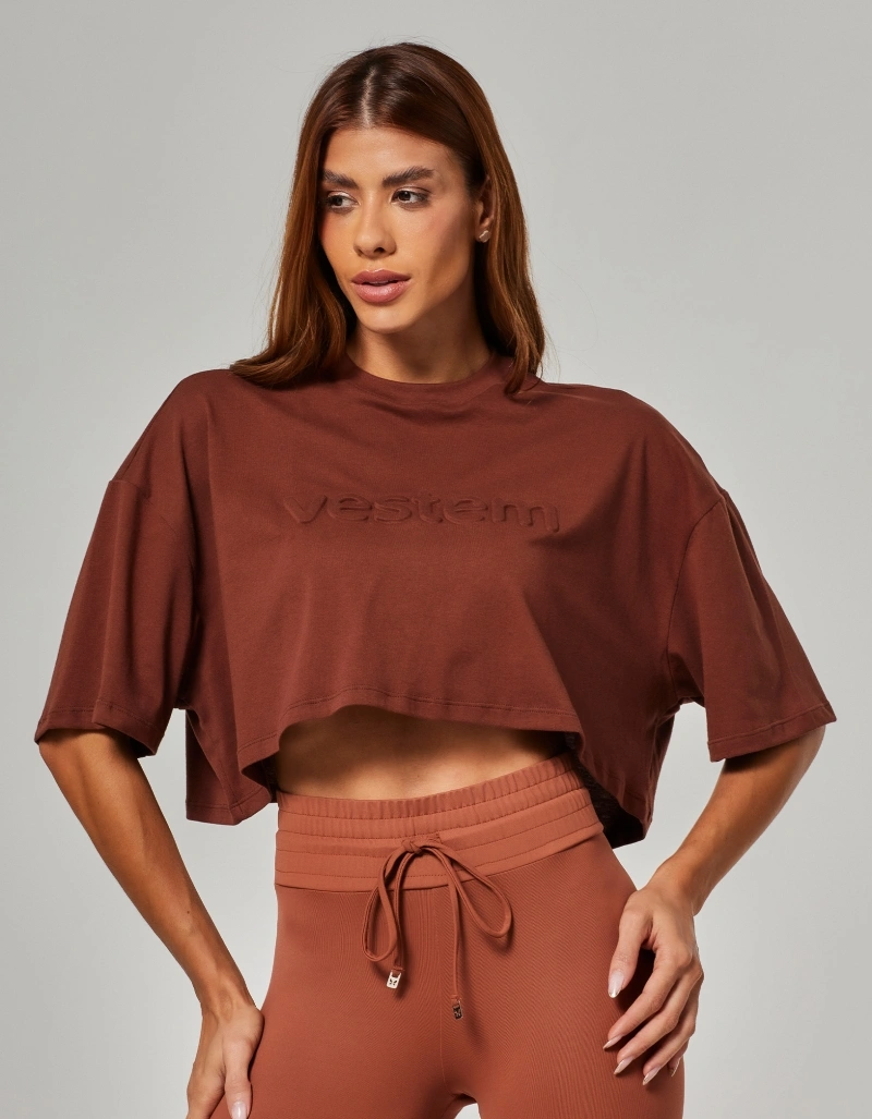 Vestem - Vestem Cropped T-Shirt with Sepia Brown Embossing - BMC839.O26.C0697