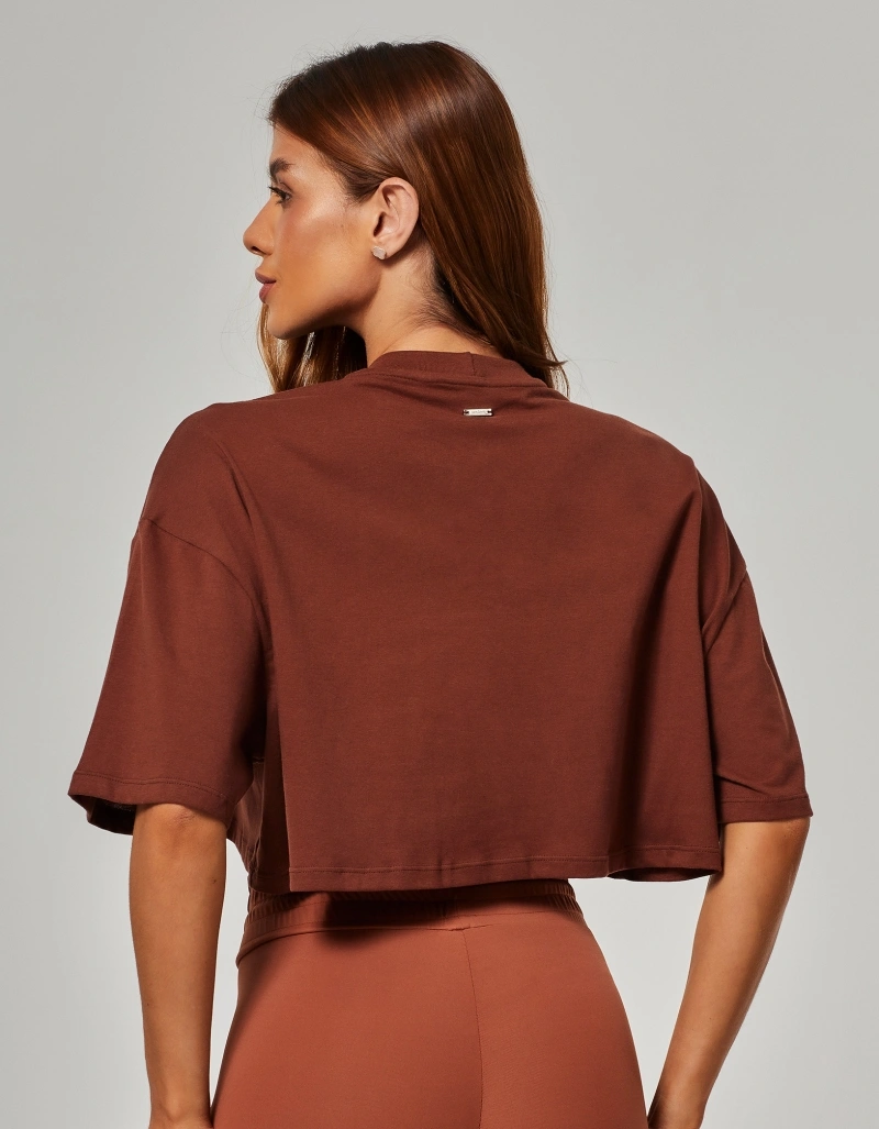 Vestem - Vestem Cropped T-Shirt with Sepia Brown Embossing - BMC839.O26.C0697