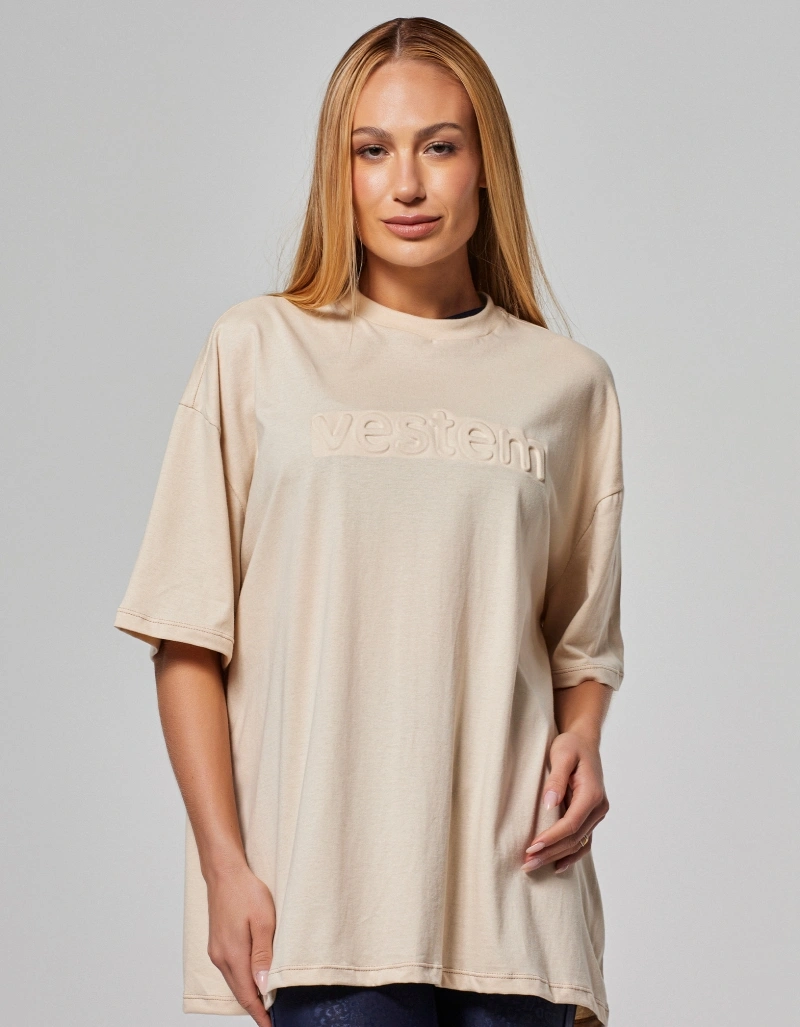 Vestem - Oversized T-Shirt Wear Embossing Ivory Beige - BMC853.O26.C0696