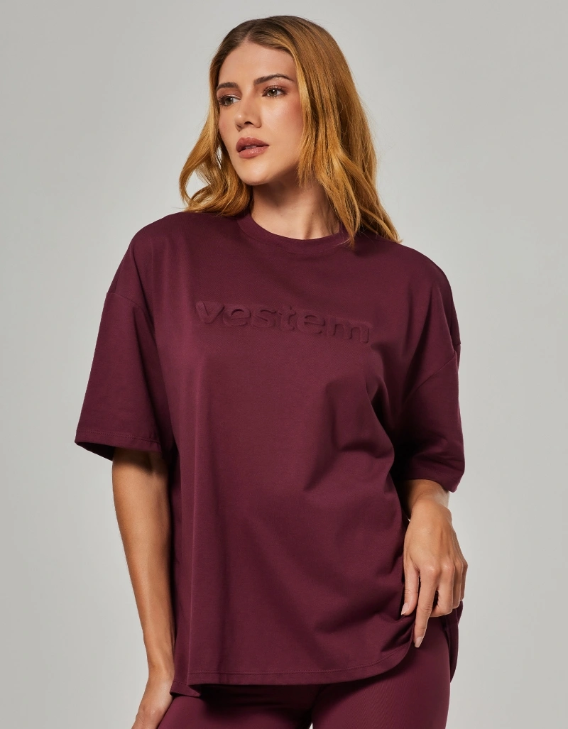 Vestem - Oversized T-Shirt Wear Wine Red Embossing - BMC853.O26.C0667