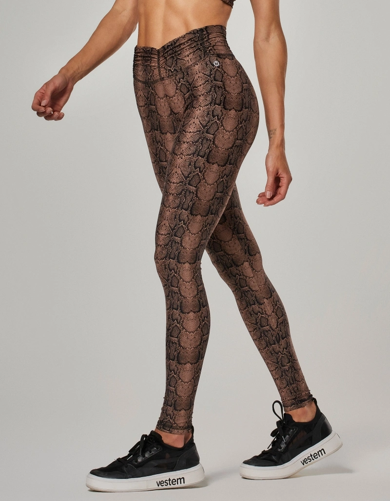 Vestem - Brown Snake Print Leggings with Ruffled Waistband - FS11.O26.E1375.O26
