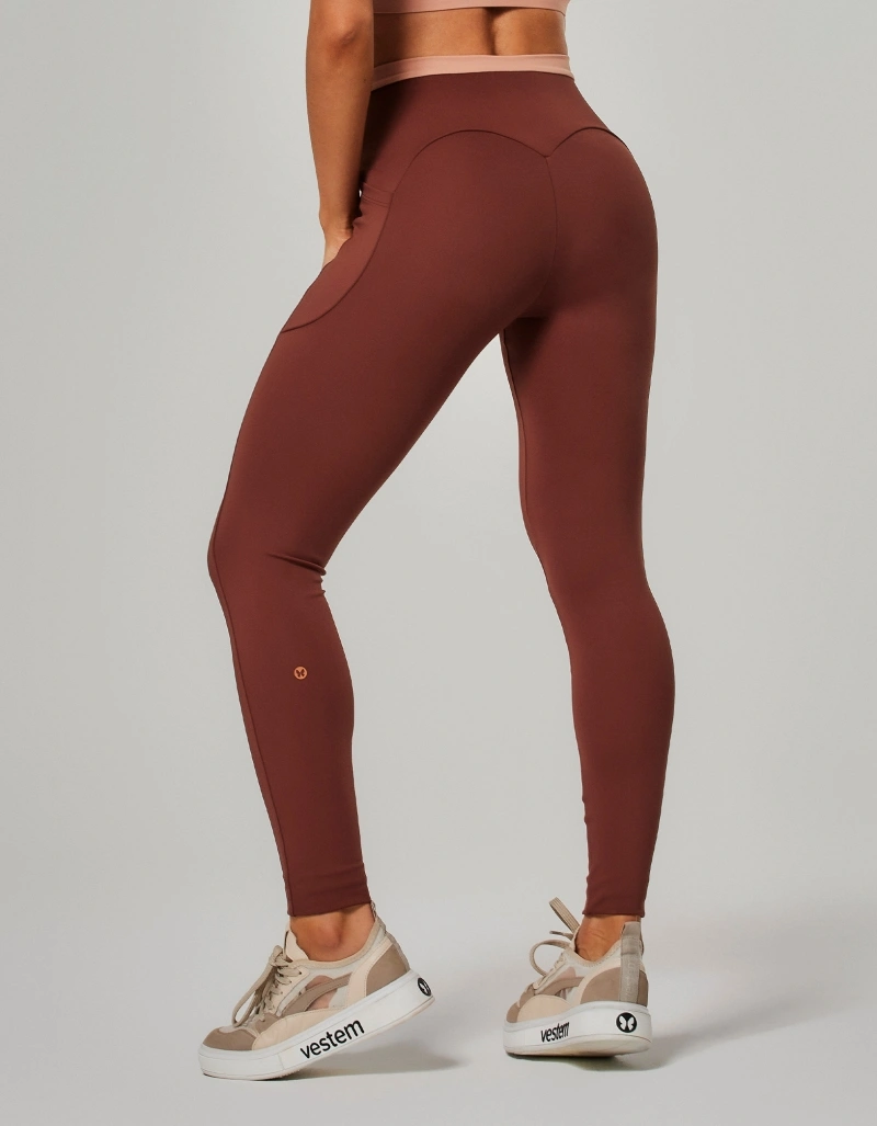 Vestem - Two-tone leggings with pockets, Helena Sepia Brown - FS1576.O26.C0697