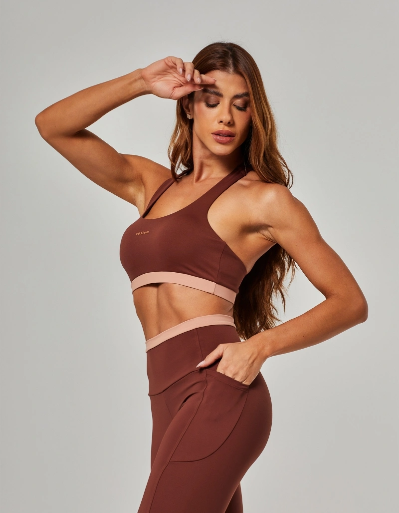 Vestem - Two-tone leggings with pockets, Helena Sepia Brown - FS1576.O26.C0697