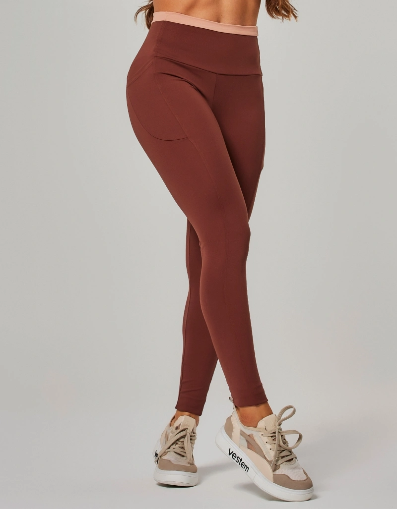 Vestem - Two-tone leggings with pockets, Helena Sepia Brown - FS1576.O26.C0697