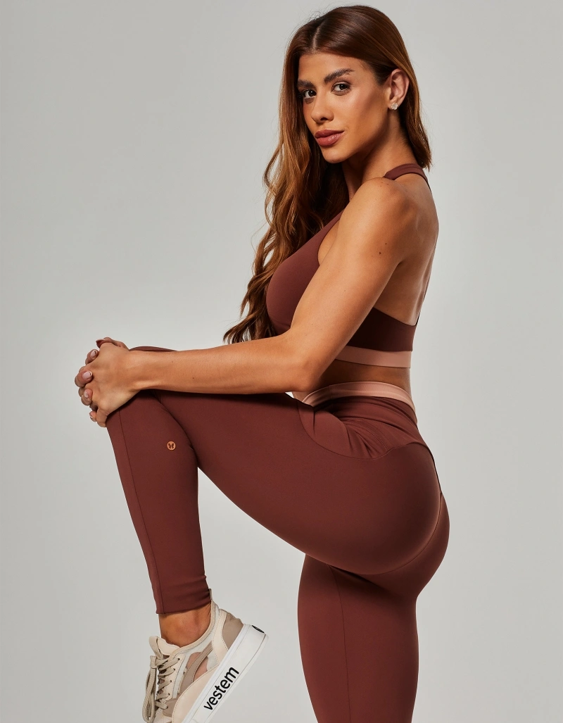 Vestem - Two-tone leggings with pockets, Helena Sepia Brown - FS1576.O26.C0697