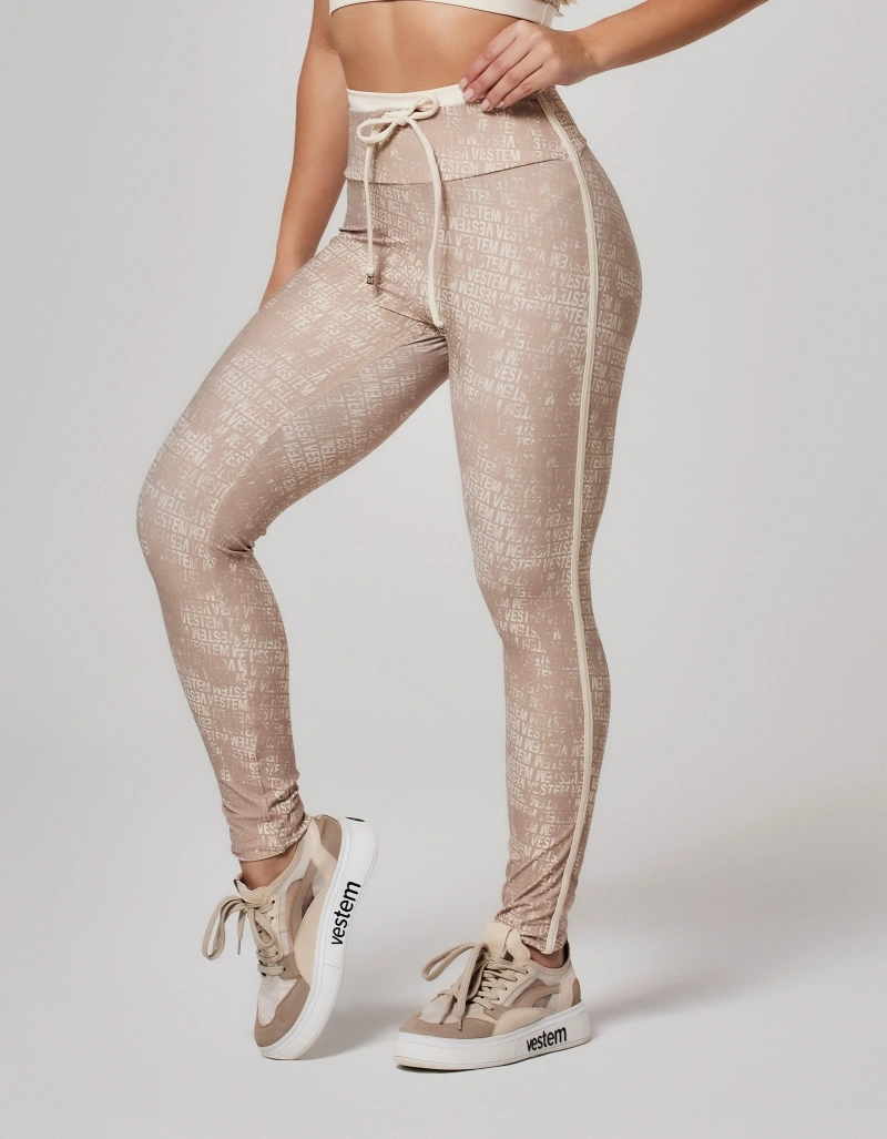 Vestem - Vivid Logomania Candy Beige Nude Printed Invisible Push-Up Leggings - FS1585.O26.E1374.O26