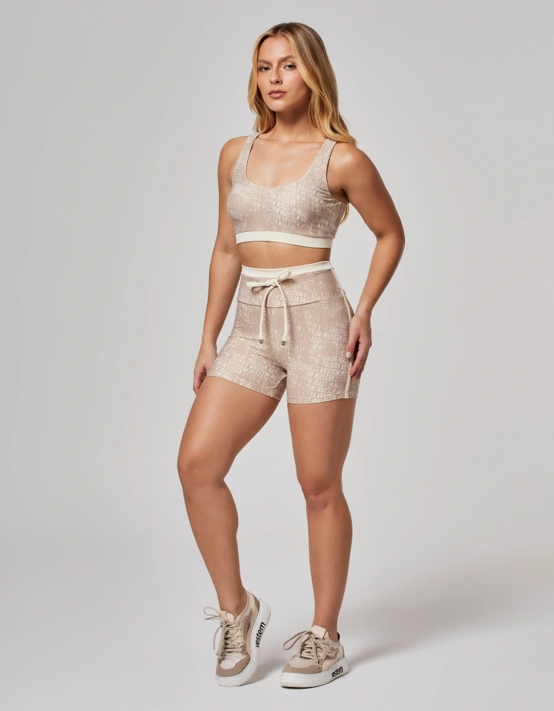 Vestem - Printed Shorts with Wild Logomania Candy Beige Nude Print that enhances your buttocks. - SH768.O26.E1374.O26