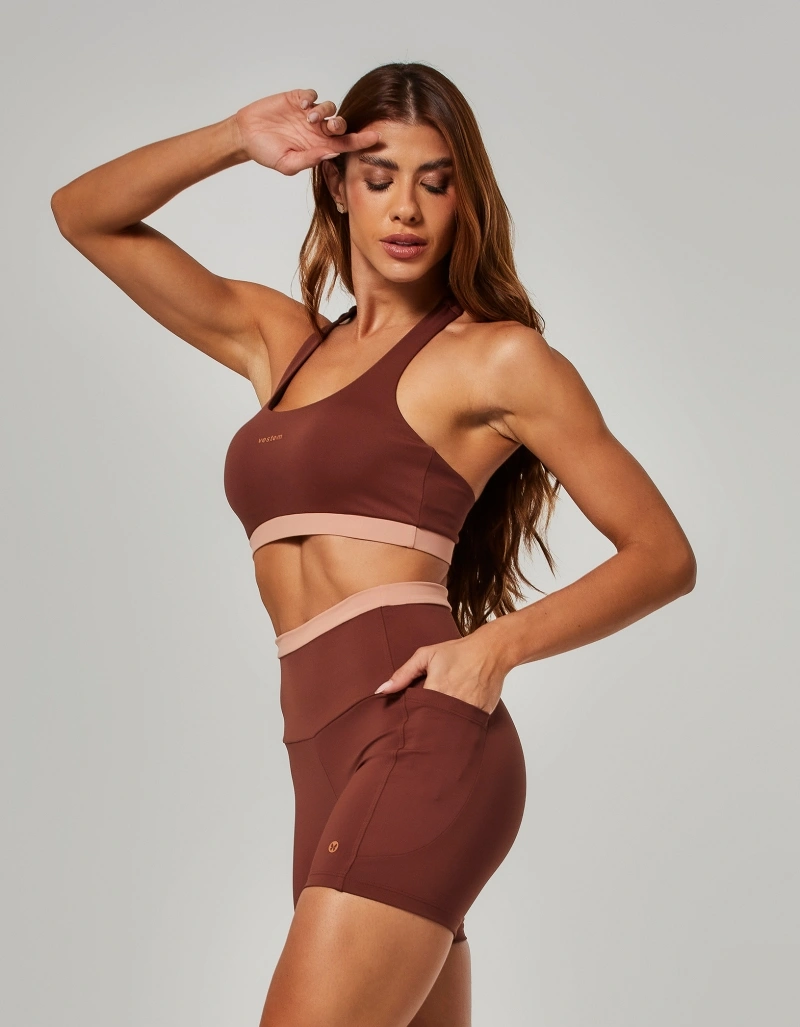 Vestem - Two-tone shorts with pockets, Helena Sepia Brown - SH791.O26.C0697