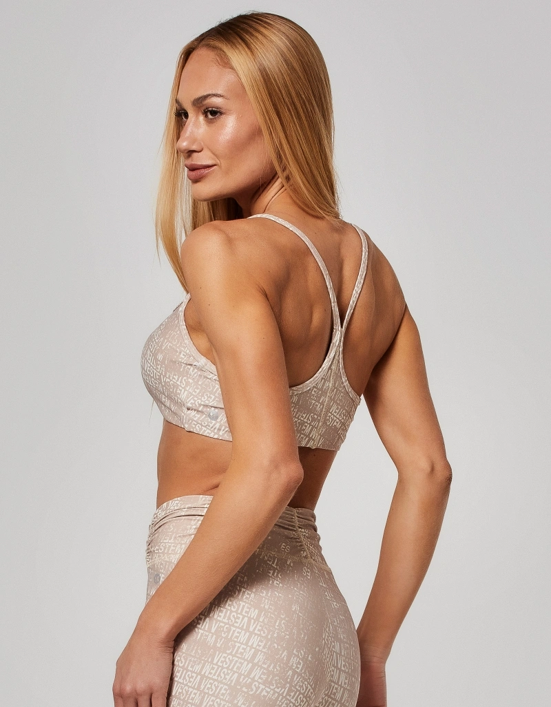 Vestem - Top Média Sustentação Alças Finas Vivid Logomania Candy Bege Nude - TOP1235.O26.E1374.O26