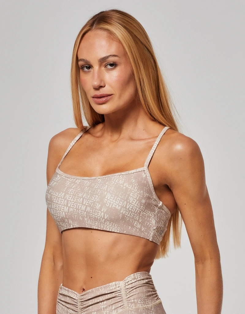 Vestem - Medium Support Top with Thin Straps, Vivid Logomania Candy Beige Nude - TOP1235.O26.E1374.O26