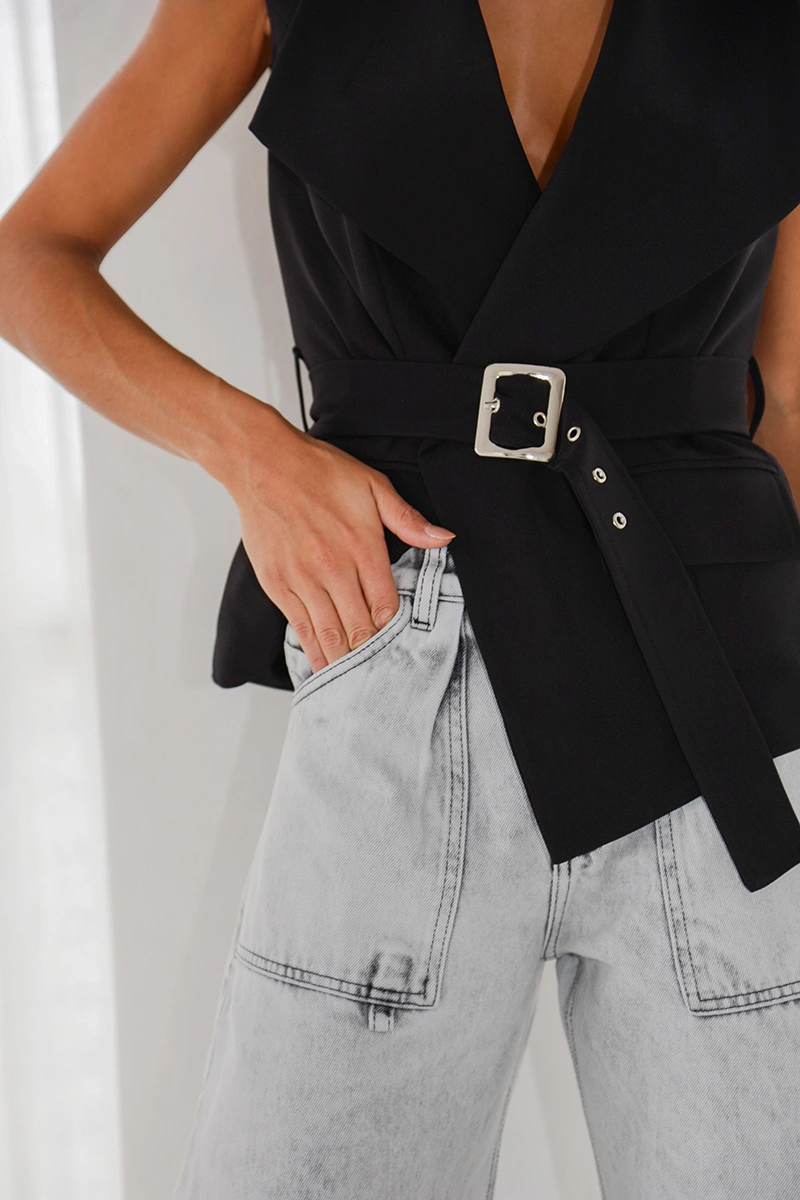 Dot Clothing - Colete Dot Clothing Alessia Alfaiataria C/ Cinto Preto - 2817PRETO