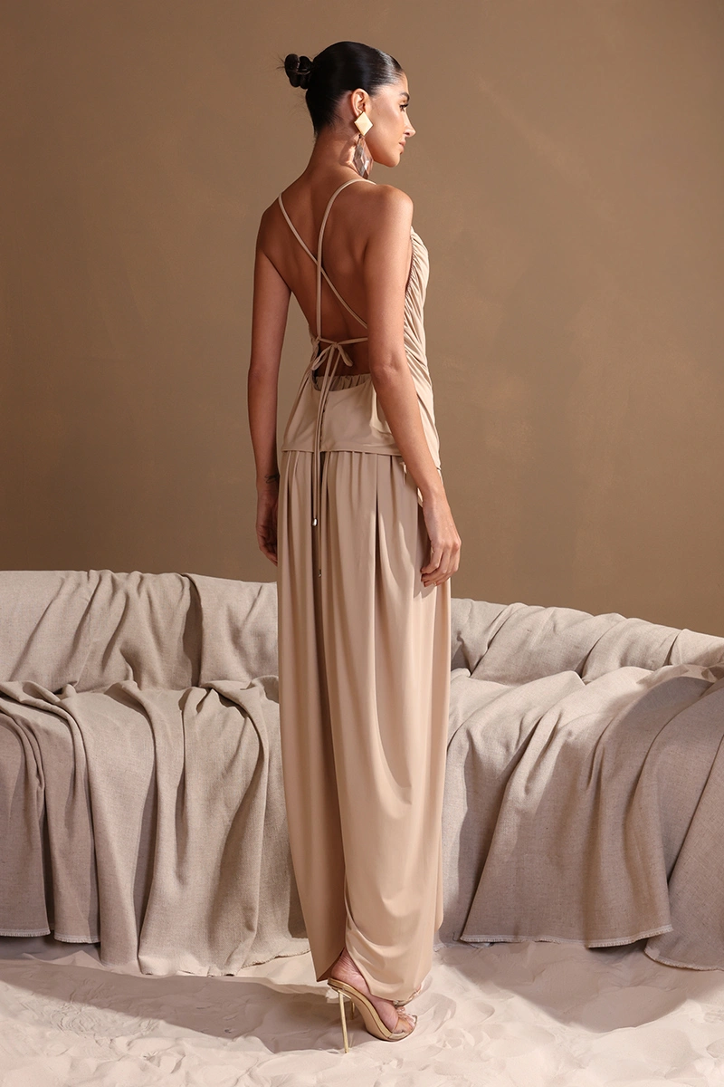 Dot Clothing - Set Dot Clothing Sarah Shirt and Pants, Ruched, Sand - 2979BEGE