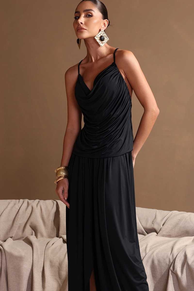 Dot Clothing - Conjunto Dot Clothing Sarah Blusa e Calça Franzida Preto - 2979PRETO