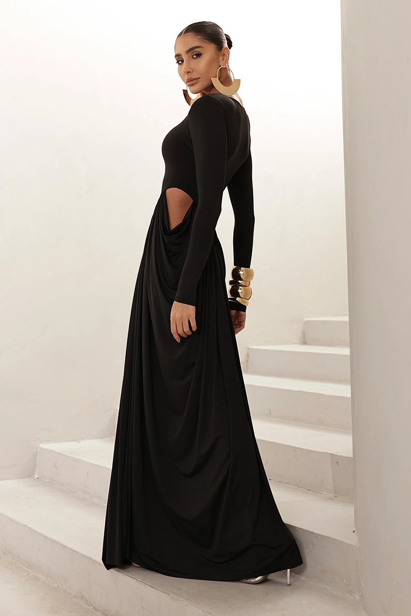 Dot Clothing - Dress Dot Clothing Longo Kassia Long Sleeve Draped Black - 2971PRETO