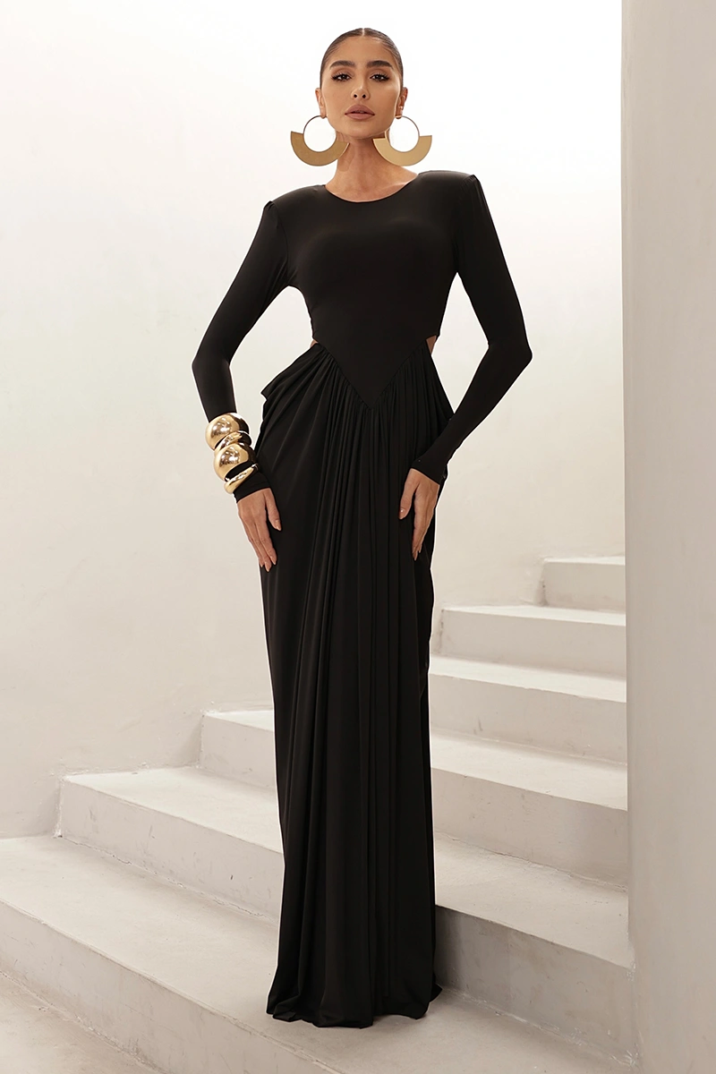 Dot Clothing - Dress Dot Clothing Longo Kassia Long Sleeve Draped Black - 2971PRETO