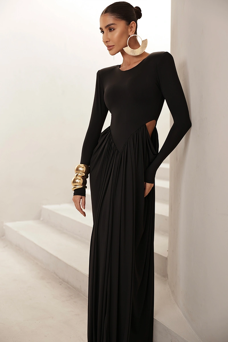 Dot Clothing - Dress Dot Clothing Longo Kassia Long Sleeve Draped Black - 2971PRETO
