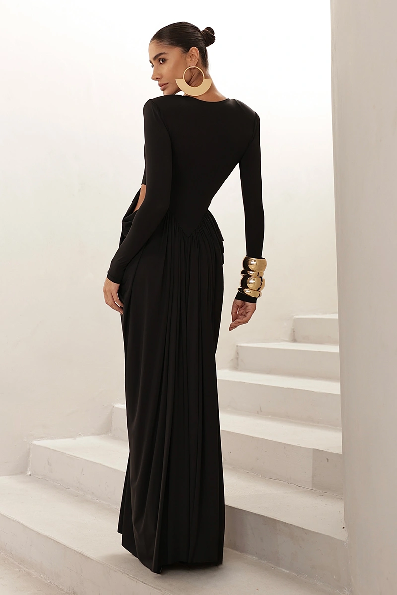 Dot Clothing - Dress Dot Clothing Longo Kassia Long Sleeve Draped Black - 2971PRETO