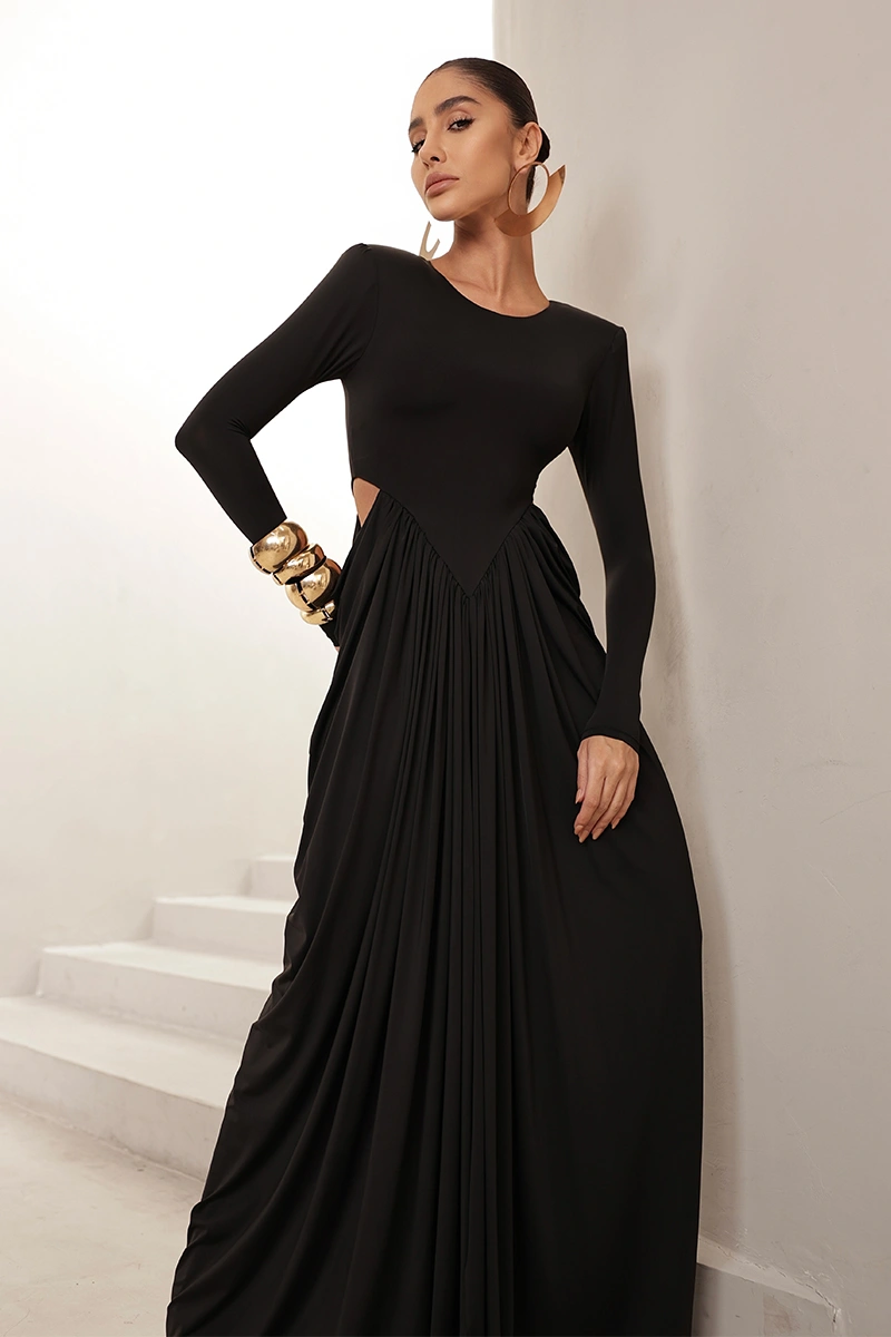 Dot Clothing - Dress Dot Clothing Longo Kassia Long Sleeve Draped Black - 2971PRETO