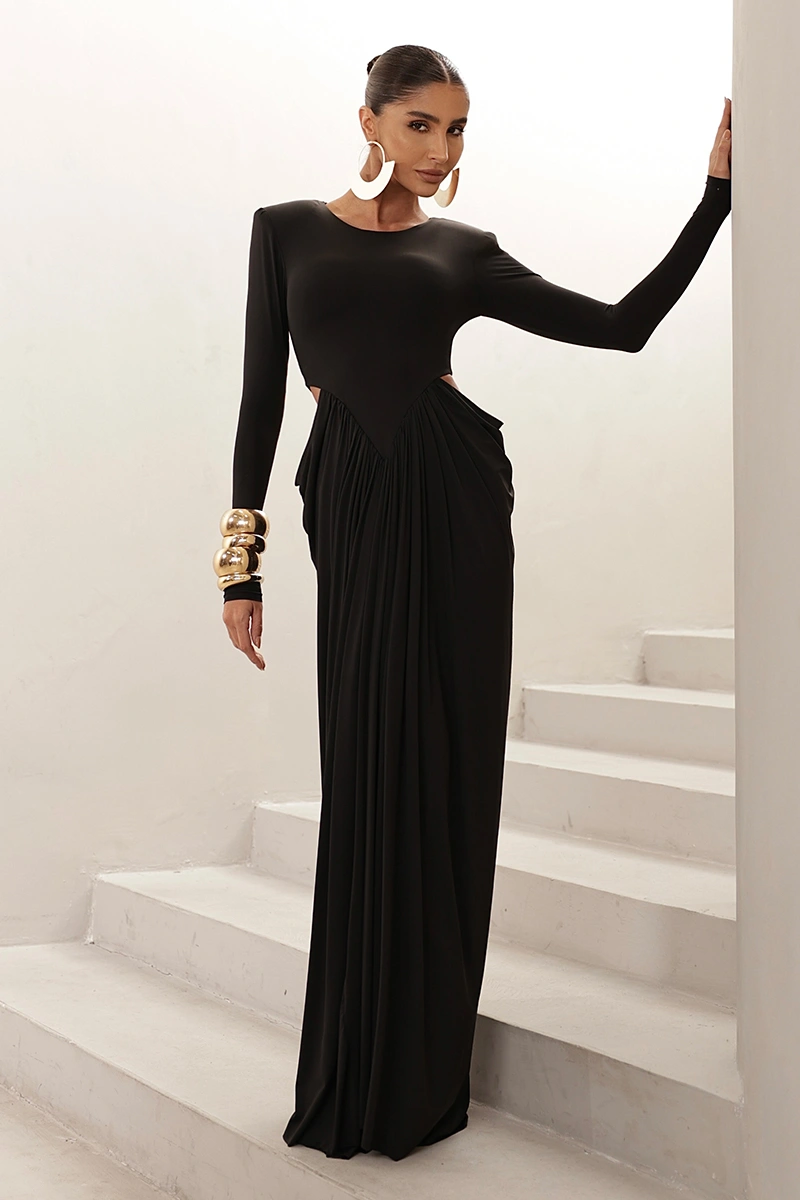Dot Clothing - Dress Dot Clothing Longo Kassia Long Sleeve Draped Black - 2971PRETO