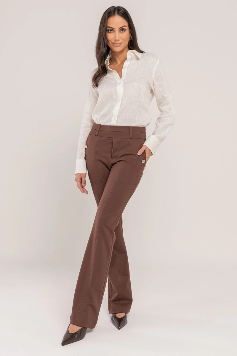 Hidrogênio - CALÇA RETA ANGELINA MARROM - 20669031