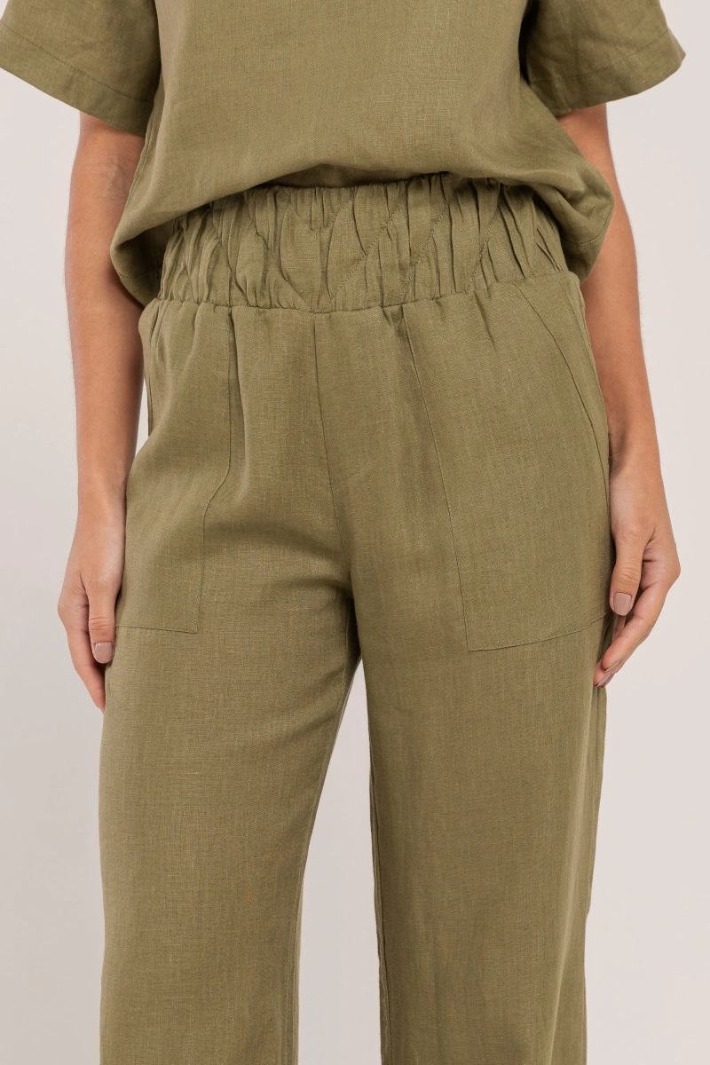 Hidrogênio - Straight leg trousers with topstitched waistband, pure linen, Valeria Oliva - 20541391