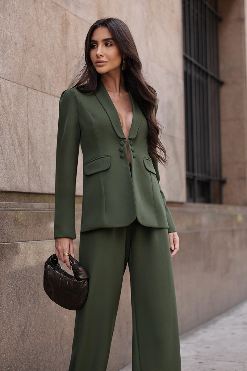 Dot Clothing - Blazer Dot Clothing Hazel Shoulder Pleats Military Green - 2816VERDE