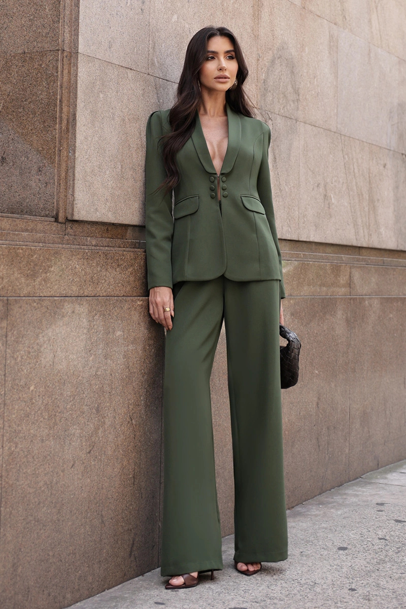 Dot Clothing - Blazer Dot Clothing Hazel Shoulder Pleats Military Green - 2816VERDE