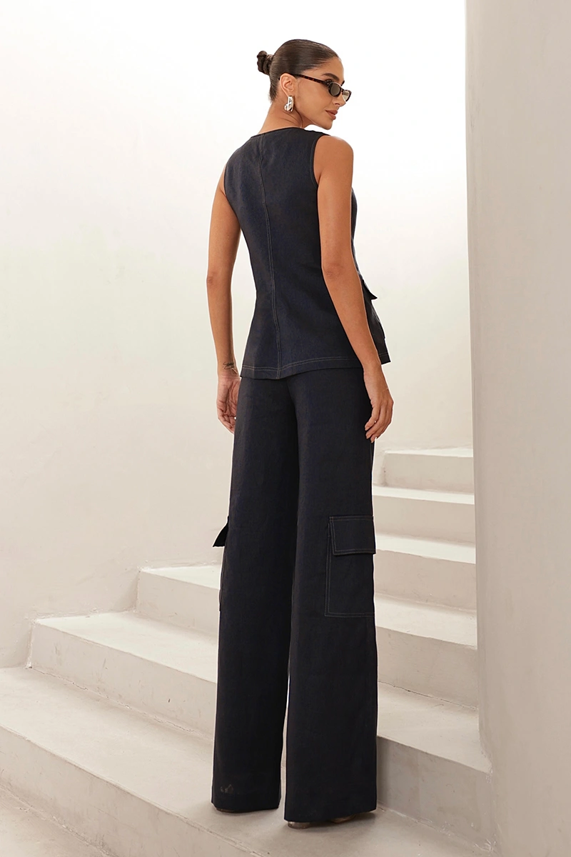 Dot Clothing - Conjunto Dot Clothing Mel Colete e Calça Cargo Azul Marinho - 2973AZUL