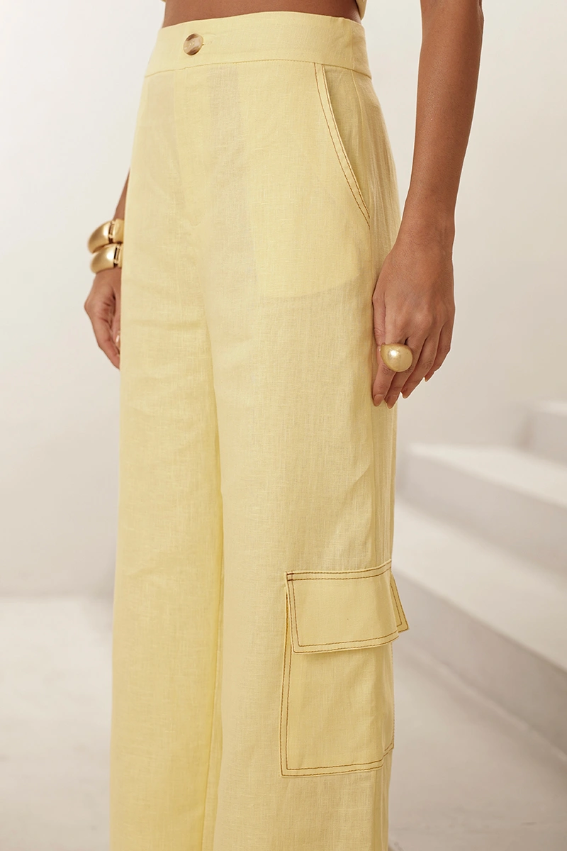 Dot Clothing - Conjunto Dot Clothing Mel Colete e Calça Cargo Camomila - 2973AMAR