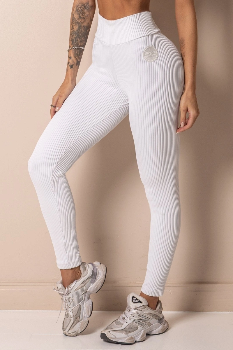Hipkini - Posh White Ribbed Fitness Leggings - 33331737