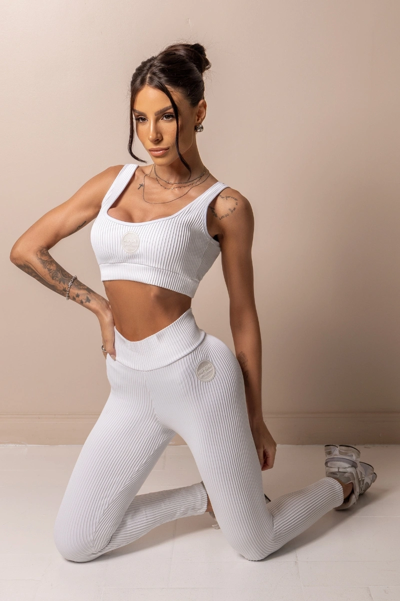 Hipkini - Posh White Ribbed Fitness Leggings - 33331737