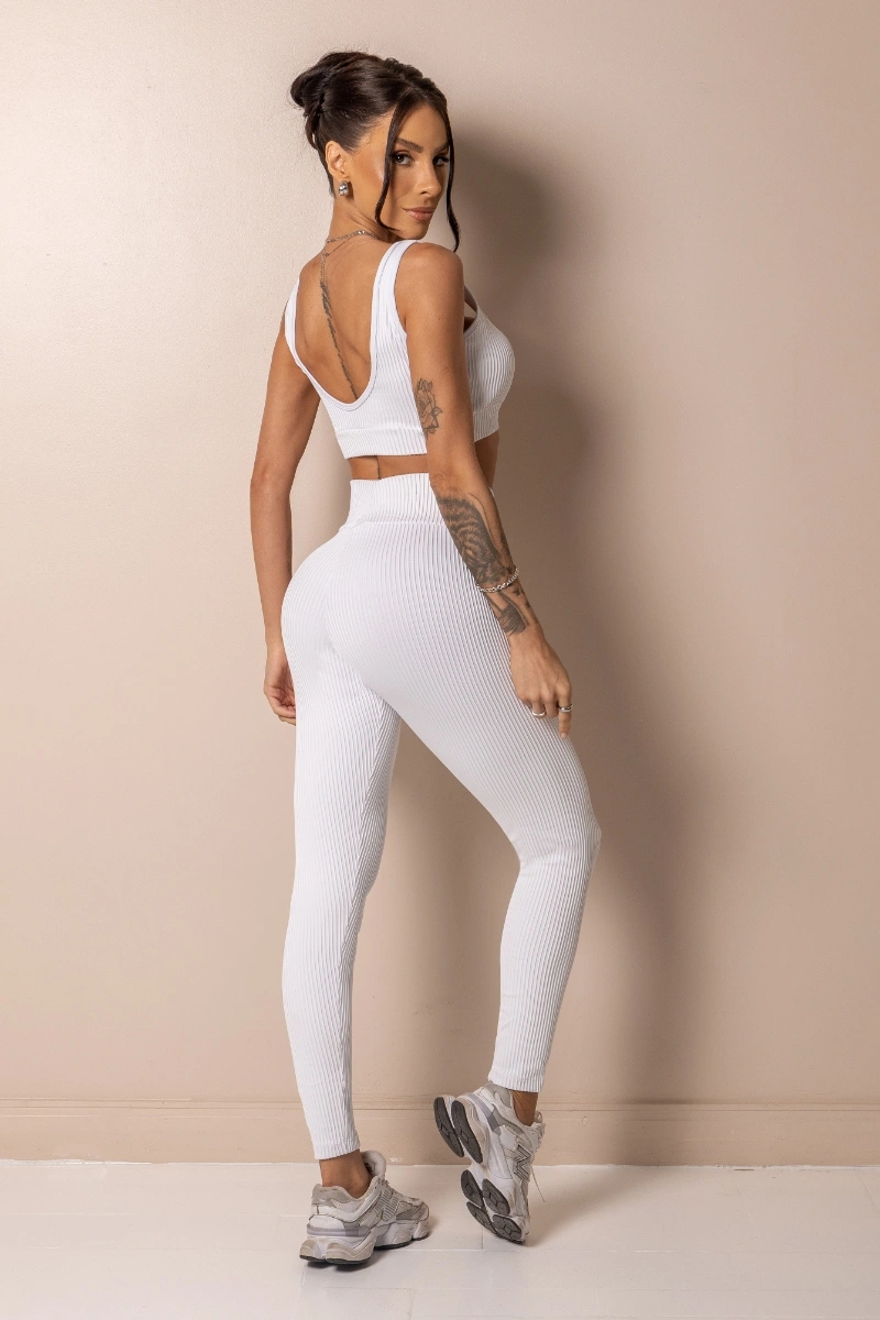 Hipkini - Posh White Ribbed Fitness Leggings - 33331737