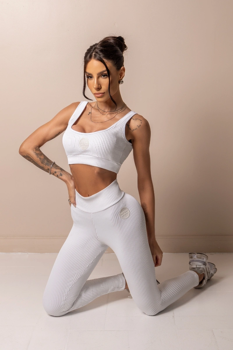 Hipkini - White Ribbed Posh Fitness Top - 33331736