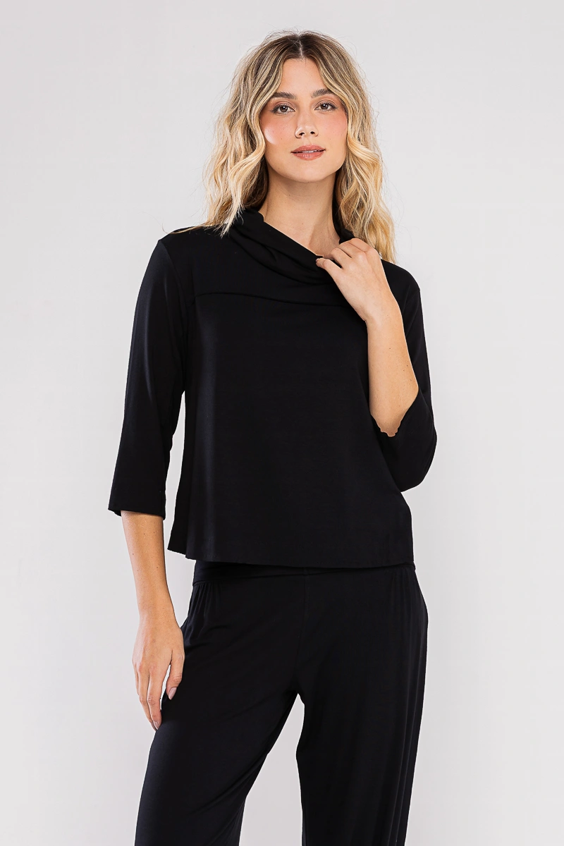 Hidrogênio - Black blouse with front cutout. - 20701001