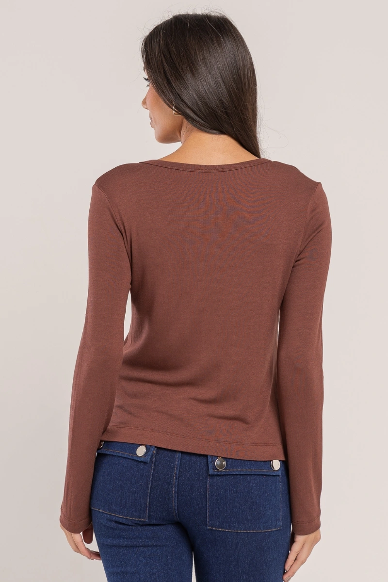 Hidrogênio - BLUSA TRICOT DECOTE U MG LONGA NUTELLA - 20682276