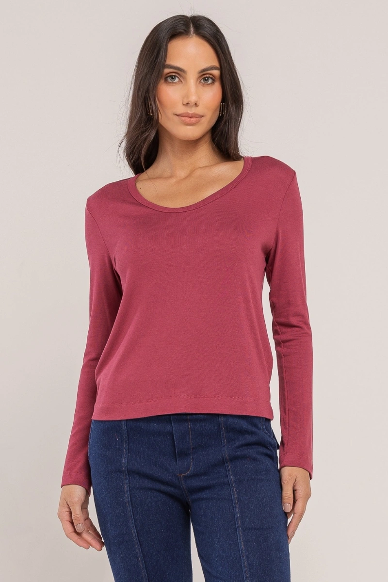 Hidrogênio - BLUSA TRICOT DECOTE U MG LONGA VINHO - 20682043