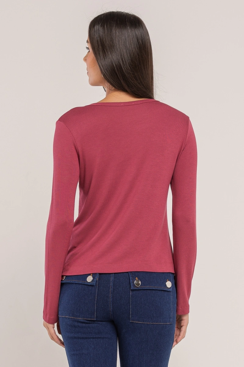 Hidrogênio - BLUSA TRICOT DECOTE U MG LONGA VINHO - 20682043