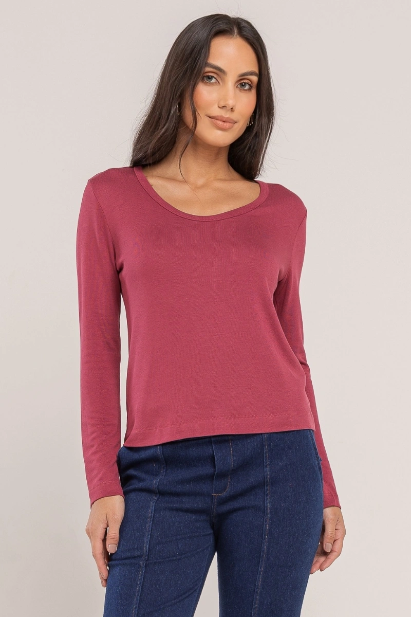 Hidrogênio - BLUSA TRICOT DECOTE U MG LONGA VINHO - 20682043