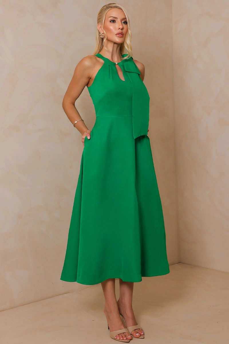 Miss Misses - Vestido Midi Iolanda com Laço e Saia Evasê Verde - 54775023