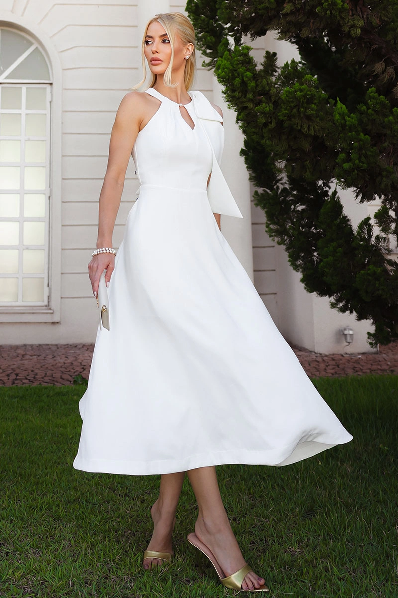 Miss Misses - Iolanda dress with bow, pearl detail, off-white collar. - 54775030