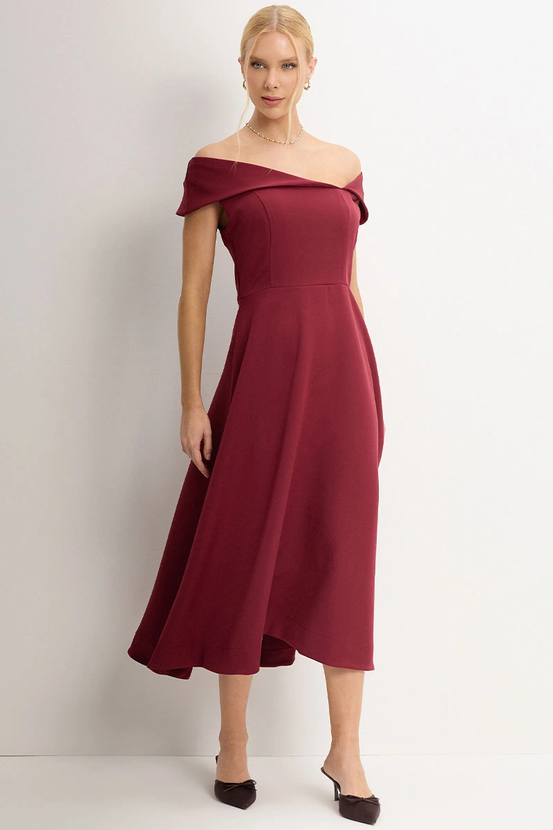 Miss Misses - Antonia Dress with Princess Collar and Zipper, Wine Color - 54748006