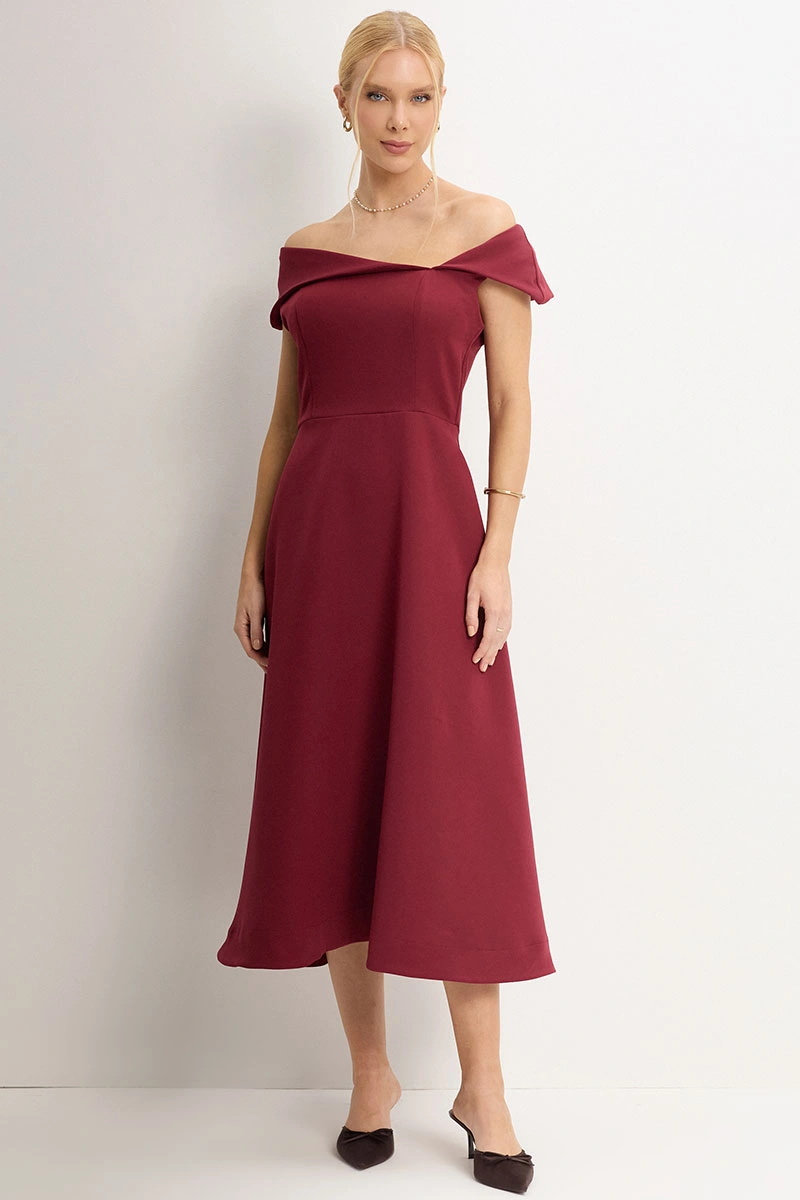 Miss Misses - Antonia Dress with Princess Collar and Zipper, Wine Color - 54748006