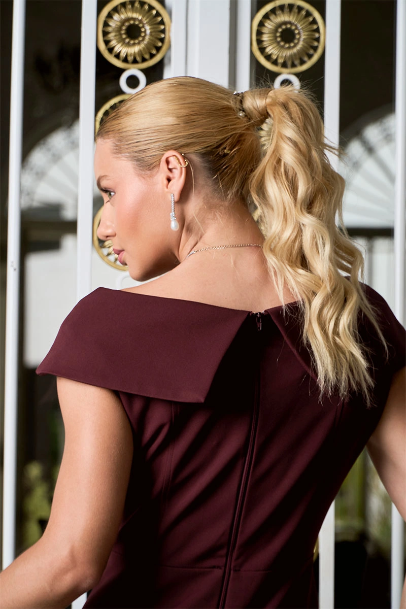 Miss Misses - Antonia Dress with Princess Collar and Zipper, Wine Color - 54748006