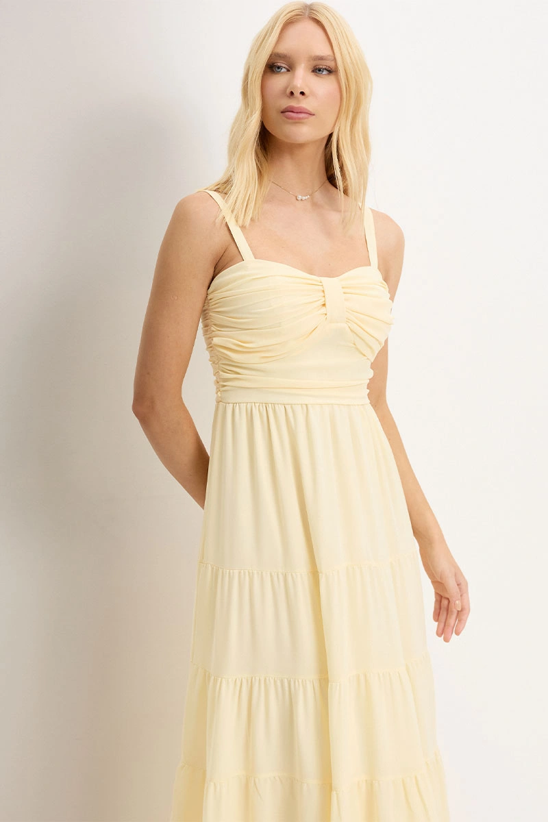 Miss Misses - Maisa II Long Dress with Straps and Gathered Detail, Yellow - 54733003