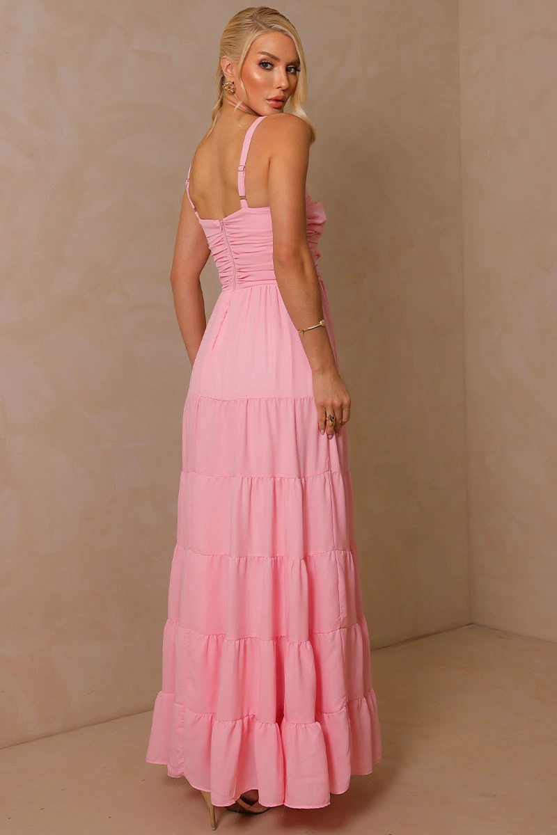 Miss Misses - Vestido Longo Maisa II Fluido com Busto Drapeado Rosa - 54733060